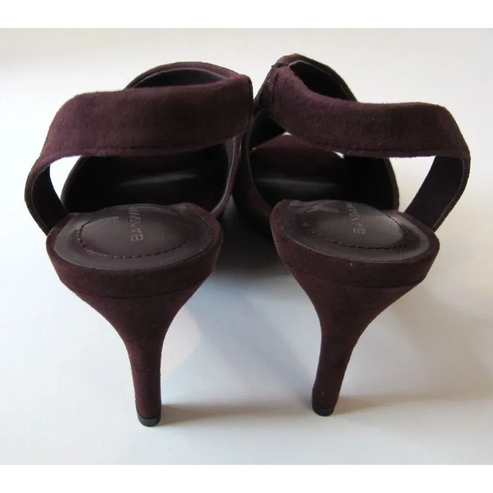 Bandolino Jasmine Dark Red Suede Peep Toe Slingback Peep Toe Heels‎ Women's 8.5M - Picture 3 of 9